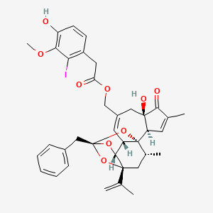 molecular formula C37H39IO9 B12378824 [(1R,2R,6R,10S,11R,13S,15R,17R)-13-benzyl-6-hydroxy-4,17-dimethyl-5-oxo-15-prop-1-en-2-yl-12,14,18-trioxapentacyclo[11.4.1.01,10.02,6.011,15]octadeca-3,8-dien-8-yl]methyl 2-(4-hydroxy-2-iodo-3-methoxyphenyl)acetate 