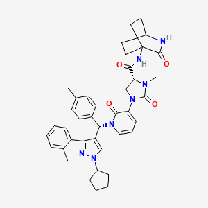 (4R)-1-[1-[(S)-[1-cyclopentyl-3-(2-methylphenyl)pyrazol-4-yl]-(4-methylphenyl)methyl]-2-oxidanylidene-pyridin-3-yl]-3-methyl-2-oxidanylidene-N-(3-oxidanylidene-2-azabicyclo[2.2.2]octan-4-yl)imidazolidine-4-carboxamide