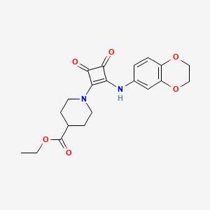 molecular formula C20H22N2O6 B1237914 1-[2-(2,3-Dihydro-1,4-benzodioxin-6-ylamino)-3,4-dioxo-1-cyclobutenyl]-4-piperidinecarboxylic acid ethyl ester 