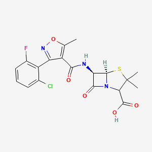 molecular formula C19H17ClFN3O5S B1237944 (5R,6R)-6-[[[3-(2-chloro-6-fluorophenyl)-5-methyl-4-isoxazolyl]-oxomethyl]amino]-3,3-dimethyl-7-oxo-4-thia-1-azabicyclo[3.2.0]heptane-2-carboxylic acid 