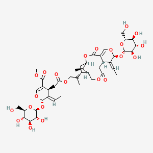 molecular formula C43H60O22 B12380022 methyl (4S,5E,6S)-5-ethylidene-4-[2-[2-[(1R,7S,8E,9S,14S,15S,17R)-8-ethylidene-17-methyl-3,11-dioxo-7-[(2S,3R,4S,5S,6R)-3,4,5-trihydroxy-6-(hydroxymethyl)oxan-2-yl]oxy-2,6,12-trioxatricyclo[12.2.1.04,9]heptadec-4-en-15-yl]propoxy]-2-oxoethyl]-6-[(2S,3R,4S,5S,6R)-3,4,5-trihydroxy-6-(hydroxymethyl)oxan-2-yl]oxy-4H-pyran-3-carboxylate 