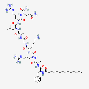 molecular formula C60H106N18O11 B12380253 (2S)-2-[[(2S)-2-[[(2S)-2-[[(2S)-2-[[2-[[(2S)-6-amino-2-[[(2S)-5-(diaminomethylideneamino)-2-[[(2S)-2-[[(2S)-3-phenyl-2-(tetradecanoylamino)propanoyl]amino]propanoyl]amino]pentanoyl]amino]hexanoyl]amino]acetyl]amino]propanoyl]amino]-4-methylpentanoyl]amino]-5-(diaminomethylideneamino)pentanoyl]amino]pentanediamide 