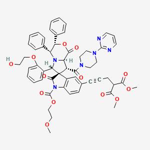 dimethyl 2-[3-[(3S,4R,6S,7S,8R,8aR)-6-[2-(2-hydroxyethoxy)phenyl]-1'-(2-methoxyethoxycarbonyl)-1,2'-dioxo-3,4-diphenyl-8-(4-pyrimidin-2-ylpiperazine-1-carbonyl)spiro[4,6,8,8a-tetrahydro-3H-pyrrolo[2,1-c][1,4]oxazine-7,3'-indole]-5'-yl]prop-2-ynyl]propanedioate