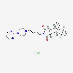 molecular formula C24H30ClN5O2 B1238050 (1R,2S,6R,7S,8S,11R)-4-[4-(4-pyrimidin-2-ylpiperazin-1-yl)butyl]-4-azatetracyclo[5.4.2.02,6.08,11]trideca-9,12-diene-3,5-dione;hydrochloride 