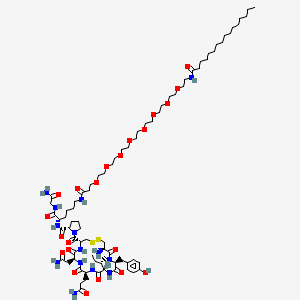 (2S)-1-[(4R,7S,10S,13S,16S,19R)-19-amino-7-(2-amino-2-oxoethyl)-10-(3-amino-3-oxopropyl)-13-[(2S)-butan-2-yl]-16-[(4-hydroxyphenyl)methyl]-6,9,12,15,18-pentaoxo-1,2-dithia-5,8,11,14,17-pentazacycloicosane-4-carbonyl]-N-[(2S)-1-[(2-amino-2-oxoethyl)amino]-6-[3-[2-[2-[2-[2-[2-[2-[2-[2-(hexadecanoylamino)ethoxy]ethoxy]ethoxy]ethoxy]ethoxy]ethoxy]ethoxy]ethoxy]propanoylamino]-1-oxohexan-2-yl]pyrrolidine-2-carboxamide