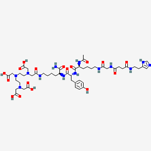 molecular formula C48H73N13O17 B12381149 2-[2-[[2-[[(5S)-5-[[(2R)-2-[[(2S)-2-acetamido-6-[[2-[[4-[2-(1H-imidazol-5-yl)ethylamino]-4-oxobutanoyl]amino]acetyl]amino]hexanoyl]amino]-3-(4-hydroxyphenyl)propanoyl]amino]-6-amino-6-oxohexyl]amino]-2-oxoethyl]-(carboxymethyl)amino]ethyl-[2-[bis(carboxymethyl)amino]ethyl]amino]acetic acid 