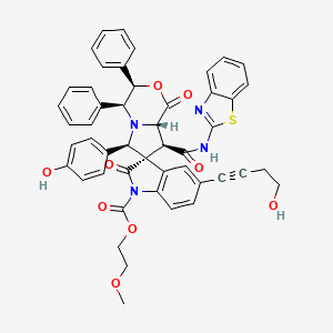 molecular formula C48H40N4O9S B1238137 (3R,4S,6R,7R,8S,8aS)-8-[(1,3-benzothiazol-2-ylamino)-oxomethyl]-5'-(4-hydroxybut-1-ynyl)-6-(4-hydroxyphenyl)-1,2'-dioxo-3,4-diphenyl-1'-spiro[4,6,8,8a-tetrahydro-3H-pyrrolo[2,1-c][1,4]oxazine-7,3'-indole]carboxylic acid 2-methoxyethyl ester 