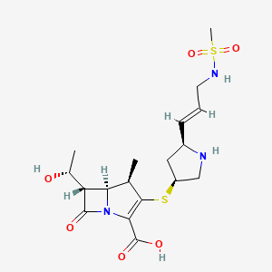 molecular formula C18H27N3O6S2 B1238140 (4R,5S,6S)-6-[(1R)-1-hydroxyethyl]-3-[(3S,5S)-5-[(E)-3-(methanesulfonamido)prop-1-enyl]pyrrolidin-3-yl]sulfanyl-4-methyl-7-oxo-1-azabicyclo[3.2.0]hept-2-ene-2-carboxylic acid 