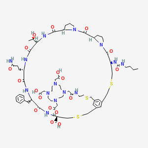 molecular formula C66H98N14O18S3 B12381526 (5R,11S,17S,20S,23S,26S,29R)-23-(3-amino-3-oxopropyl)-26-benzyl-5-(butylcarbamoylamino)-20-[(1R)-1-hydroxyethyl]-6,12,18,21,24,27-hexaoxo-35-[2-[[2-[4,7,10-tris(carboxymethyl)-1,4,7,10-tetrazacyclododec-1-yl]acetyl]amino]ethylsulfanylmethyl]-3,31-dithia-7,13,19,22,25,28-hexazatetracyclo[31.3.1.07,11.013,17]heptatriaconta-1(37),33,35-triene-29-carboxylic acid 