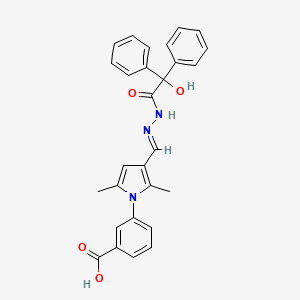 molecular formula C28H25N3O4 B1238163 3-[3-[(E)-[(2-hydroxy-2,2-diphenylacetyl)hydrazinylidene]methyl]-2,5-dimethylpyrrol-1-yl]benzoic acid 