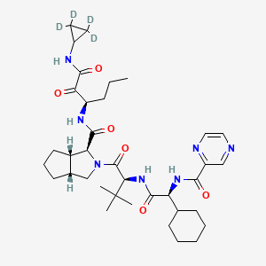 molecular formula C36H53N7O6 B12381650 (1S,3aR,6aS)-(2S)-2-Cyclohexyl-N-(2-pyrazinylcarbonyl)glycyl-3-methyl-L-valyl-N-[(1R)-1-[2-(cyclopropylamino)-2-oxoacetyl]butyl]octahydrocyclopenta[c]pyrrole-1-carboxamide-d4 