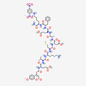 molecular formula C66H88N14O23S B12381743 (4S)-5-[[(2S)-1-[[(2S)-6-amino-1-[[(2S)-1-[[(2S)-1-[[(2S)-1-[[(2S)-1-[[(2S)-1-[[(2S)-1-amino-6-(2,5-dinitroanilino)-1-oxohexan-2-yl]amino]-1-oxo-3-phenylpropan-2-yl]amino]-4-carboxy-1-oxobutan-2-yl]amino]-1-oxopropan-2-yl]amino]-3-carboxy-1-oxopropan-2-yl]amino]-4-methylsulfanyl-1-oxobutan-2-yl]amino]-1-oxohexan-2-yl]amino]-3-methyl-1-oxobutan-2-yl]amino]-4-[[2-(7-methoxy-2-oxochromen-4-yl)acetyl]amino]-5-oxopentanoic acid 