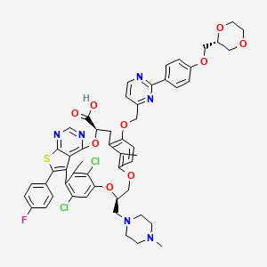 molecular formula C53H51Cl2FN6O9S B12382082 (11R,20R)-23,25-dichloro-14-[[2-[4-[[(2R)-1,4-dioxan-2-yl]methoxy]phenyl]pyrimidin-4-yl]methoxy]-3-(4-fluorophenyl)-24,27-dimethyl-20-[(4-methylpiperazin-1-yl)methyl]-10,18,21-trioxa-4-thia-6,8-diazapentacyclo[20.2.2.12,5.113,17.09,28]octacosa-1(25),2,5,7,9(28),13,15,17(27),22(26),23-decaene-11-carboxylic acid 