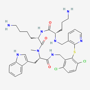 molecular formula C36H44Cl2N8O3S B12382186 (11S,14S,17S)-14-(4-aminobutyl)-11-(3-aminopropyl)-22,25-dichloro-17-(1H-indol-3-ylmethyl)-16-methyl-2-thia-4,10,13,16,19-pentazatricyclo[19.4.0.03,8]pentacosa-1(25),3(8),4,6,21,23-hexaene-12,15,18-trione 