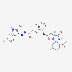 molecular formula C33H40ClN5O5 B12382204 2-[2-[[(2R,3aS)-5,5'-dimethyl-4-oxo-2'-propan-2-ylspiro[3,3a-dihydro-2H-imidazo[1,5-b][1,2]oxazole-6,1'-cyclohexane]-2-yl]methyl]-6-methylphenoxy]-N-[(6-chloro-2-hydroxy-1H-indol-3-yl)imino]acetamide 