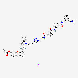 molecular formula C63H67IN8O6 B12382226 [5-[(E)-2-[1-[3-[1-[2-[[3-[[3-[[2-(diethylaminomethyl)phenyl]methylcarbamoyl]phenyl]carbamoyl]benzoyl]amino]ethyl]triazol-4-yl]propyl]-3,3-dimethylindol-1-ium-2-yl]ethenyl]-7,8-dihydro-6H-xanthen-3-yl] cyclopropanecarboxylate;iodide 