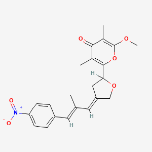 molecular formula C22H23NO6 B1238229 2-methoxy-3,5-dimethyl-6-[(4E)-4-[(E)-2-methyl-3-(4-nitrophenyl)prop-2-enylidene]oxolan-2-yl]pyran-4-one 