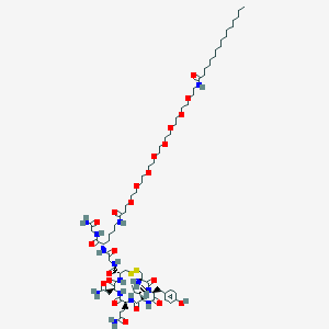 (4R,7S,10S,13S,16S,19R)-19-amino-7-(2-amino-2-oxoethyl)-N-[2-[[(2S)-1-[(2-amino-2-oxoethyl)amino]-6-[3-[2-[2-[2-[2-[2-[2-[2-[2-(hexadecanoylamino)ethoxy]ethoxy]ethoxy]ethoxy]ethoxy]ethoxy]ethoxy]ethoxy]propanoylamino]-1-oxohexan-2-yl]amino]-2-oxoethyl]-10-(3-amino-3-oxopropyl)-13-[(2S)-butan-2-yl]-16-[(4-hydroxyphenyl)methyl]-6,9,12,15,18-pentaoxo-1,2-dithia-5,8,11,14,17-pentazacycloicosane-4-carboxamide