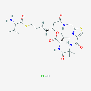 molecular formula C26H40ClN5O6S2 B12382469 S-[(E)-4-[(7S,10S)-4,4-dimethyl-2,5,8,12-tetraoxo-7-propan-2-yl-9-oxa-16-thia-3,6,13,18-tetrazabicyclo[13.2.1]octadeca-1(17),15(18)-dien-10-yl]but-3-enyl] (2S)-2-amino-3-methylbutanethioate;hydrochloride 