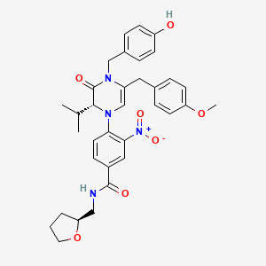 4-[(2R)-4-[(4-hydroxyphenyl)methyl]-5-[(4-methoxyphenyl)methyl]-3-oxo-2-propan-2-yl-2H-pyrazin-1-yl]-3-nitro-N-[[(2S)-oxolan-2-yl]methyl]benzamide