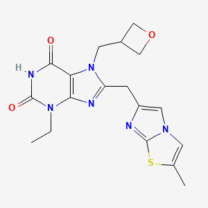 molecular formula C18H20N6O3S B12382501 3-Ethyl-8-((2-methylimidazo[2,1-b]thiazol-6-yl)methyl)-7-(oxetan-3-ylmethyl)-3,7-dihydro-1H-purine-2,6-dione 