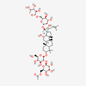 molecular formula C55H92O23 B12382506 [(2R,3S,4S,5R,6S)-6-[(2R,3R,4S,5S,6R)-4,5-dihydroxy-6-(hydroxymethyl)-2-[[(3R,8R,10R,12S,13S,14S,17S)-12-hydroxy-4,4,8,10,14-pentamethyl-17-[(2S)-6-methyl-2-[(2S,3R,4S,5S,6R)-3,4,5-trihydroxy-6-[[(2S,3R,4S,5S)-3,4,5-trihydroxyoxan-2-yl]oxymethyl]oxan-2-yl]oxyhept-5-en-2-yl]-2,3,5,6,7,9,11,12,13,15,16,17-dodecahydro-1H-cyclopenta[a]phenanthren-3-yl]oxy]oxan-3-yl]oxy-3,4,5-trihydroxyoxan-2-yl]methyl acetate 