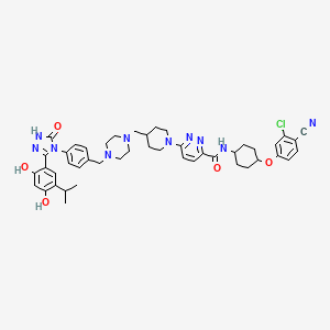 molecular formula C46H53ClN10O5 B12382680 N-[4-(3-chloro-4-cyanophenoxy)cyclohexyl]-6-[4-[[4-[[4-[3-(2,4-dihydroxy-5-propan-2-ylphenyl)-5-oxo-1H-1,2,4-triazol-4-yl]phenyl]methyl]piperazin-1-yl]methyl]piperidin-1-yl]pyridazine-3-carboxamide 