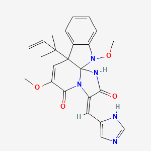 molecular formula C24H25N5O4 B1238282 (14E)-14-(1H-imidazol-5-ylmethylidene)-2,11-dimethoxy-9-(2-methylbut-3-en-2-yl)-2,13,16-triazatetracyclo[7.7.0.01,13.03,8]hexadeca-3,5,7,10-tetraene-12,15-dione CAS No. 55623-37-5