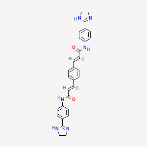 molecular formula C30H28N6O2 B1238299 (E)-3-[4-[(E)-3-[4-(4,5-dihydro-1H-imidazol-2-yl)anilino]-3-oxo-prop-1-enyl]phenyl]-N-[4-(4,5-dihydro-1H-imidazol-2-yl)phenyl]prop-2-enamide 