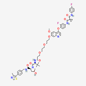 molecular formula C58H65F2N7O11S B12383187 1-N'-[3-fluoro-4-[7-[3-[3-[3-[[(2S)-1-[(2S,4R)-4-hydroxy-2-[[4-(4-methyl-1,3-thiazol-5-yl)phenyl]methylcarbamoyl]pyrrolidin-1-yl]-3,3-dimethyl-1-oxobutan-2-yl]amino]-3-oxopropoxy]propoxy]propoxy]-6-methoxyquinolin-4-yl]oxyphenyl]-1-N-(4-fluorophenyl)cyclopropane-1,1-dicarboxamide 