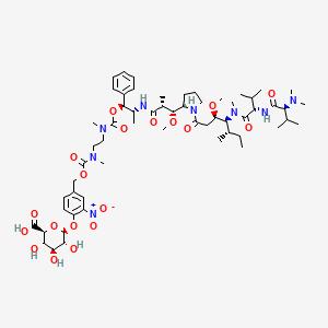 molecular formula C59H92N8O19 B12383503 (2S,3S,4S,5R,6S)-6-[4-[[2-[[(1S,2R)-2-[[(2R,3R)-3-[(2S)-1-[(3R,4S,5S)-4-[[(2S)-2-[[(2S)-2-(dimethylamino)-3-methylbutanoyl]amino]-3-methylbutanoyl]-methylamino]-3-methoxy-5-methylheptanoyl]pyrrolidin-2-yl]-3-methoxy-2-methylpropanoyl]amino]-1-phenylpropoxy]carbonyl-methylamino]ethyl-methylcarbamoyl]oxymethyl]-2-nitrophenoxy]-3,4,5-trihydroxyoxane-2-carboxylic acid 