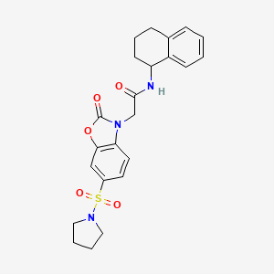 molecular formula C23H25N3O5S B1238369 2-[2-oxo-6-(1-pyrrolidinylsulfonyl)-1,3-benzoxazol-3-yl]-N-(1,2,3,4-tetrahydronaphthalen-1-yl)acetamide 