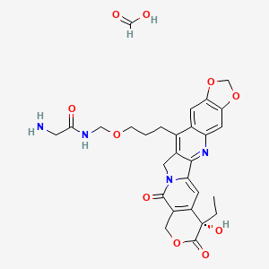 molecular formula C28H30N4O10 B12383909 2-amino-N-[3-[(5S)-5-ethyl-5-hydroxy-6,10-dioxo-7,18,20-trioxa-11,24-diazahexacyclo[11.11.0.02,11.04,9.015,23.017,21]tetracosa-1(24),2,4(9),13,15,17(21),22-heptaen-14-yl]propoxymethyl]acetamide;formic acid 