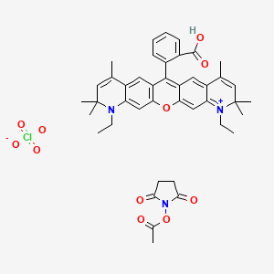 molecular formula C42H46ClN3O11 B12384501 2-(6,20-Diethyl-7,7,9,17,19,19-hexamethyl-2-oxa-20-aza-6-azoniapentacyclo[12.8.0.03,12.05,10.016,21]docosa-1(14),3,5,8,10,12,15,17,21-nonaen-13-yl)benzoic acid;(2,5-dioxopyrrolidin-1-yl) acetate;perchlorate 