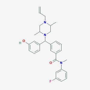 molecular formula C30H34FN3O2 B1238459 3-[(2,5-dimethyl-4-prop-2-enylpiperazin-1-yl)-(3-hydroxyphenyl)methyl]-N-(3-fluorophenyl)-N-methylbenzamide 