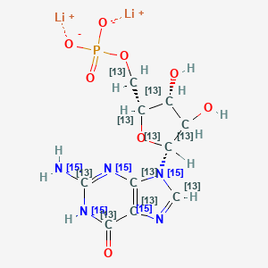 molecular formula C10H12Li2N5O8P B12384704 dilithium;[(2R,3R,5R)-5-(2-(15N)azanyl-6-oxo-1H-purin-9-yl)-3,4-dihydroxy(2,3,4,5-13C4)oxolan-2-yl](113C)methyl phosphate 