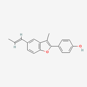 molecular formula C18H16O2 B1238501 4-[3-methyl-5-[(E)-prop-1-enyl]-1-benzofuran-2-yl]phenol CAS No. 41744-26-7