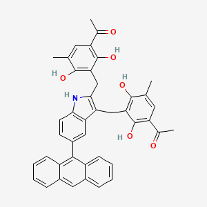 molecular formula C42H35NO6 B12385592 1-[3-[[2-[(3-acetyl-2,6-dihydroxy-5-methylphenyl)methyl]-5-anthracen-9-yl-1H-indol-3-yl]methyl]-2,4-dihydroxy-5-methylphenyl]ethanone 