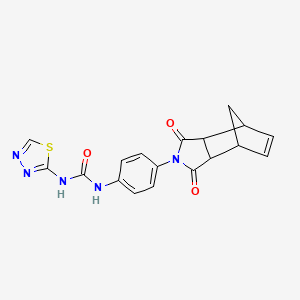 molecular formula C18H15N5O3S B1238569 1-[4-(3,5-Dioxo-4-azatricyclo[5.2.1.02,6]dec-8-en-4-yl)phenyl]-3-(1,3,4-thiadiazol-2-yl)urea 