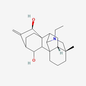 molecular formula C22H33NO2 B1238572 (5R,11R,14S,16R)-7-ethyl-5-methyl-12-methylidene-7-azahexacyclo[7.6.2.210,13.01,8.05,16.010,15]nonadecane-11,14-diol 