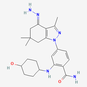 4-[(4E)-4-hydrazinylidene-3,6,6-trimethyl-5,7-dihydroindazol-1-yl]-2-[(4-hydroxycyclohexyl)amino]benzamide