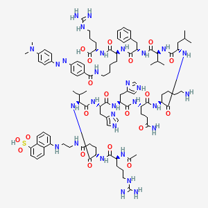 molecular formula C100H144N30O20S B12385794 (2S)-2-[[(2S)-2-[[(2S)-2-[[(2S)-2-[[(2S)-2-[[(2S)-2-[[(2S)-2-[[(2S)-2-[[(2S)-2-[[(2S)-2-[[(2S)-2-[[(2S)-2-acetamido-5-carbamimidamidopentanoyl]amino]-5-oxo-5-[2-[(5-sulfonaphthalen-1-yl)amino]ethylamino]pentanoyl]amino]-3-methylbutanoyl]amino]-3-(1H-imidazol-4-yl)propanoyl]amino]-3-(1H-imidazol-4-yl)propanoyl]amino]-5-amino-5-oxopentanoyl]amino]-6-aminohexanoyl]amino]-4-methylpentanoyl]amino]-3-methylbutanoyl]amino]-3-phenylpropanoyl]amino]-6-[[4-[[4-(dimethylamino)phenyl]diazenyl]benzoyl]amino]hexanoyl]amino]-5-carbamimidamidopentanoic acid 