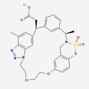 molecular formula C29H30N4O7S B12386072 2-[(2R,8S)-2,31-dimethyl-27,27-dioxo-18,21,26-trioxa-27lambda6-thia-1,13,14,15-tetrazahexacyclo[20.5.3.29,12.13,7.011,15.025,29]tritriaconta-3(33),4,6,9,11,13,22(30),23,25(29),31-decaen-8-yl]acetic acid 