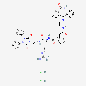 molecular formula C49H59Cl2N11O6 B12386090 (2S)-5-(diaminomethylideneamino)-N-[2-(3,5-dioxo-1,2-diphenyl-1,2,4-triazolidin-4-yl)ethyl]-2-[[2-[1-[2-oxo-2-[4-(6-oxo-5,11-dihydrobenzo[c][1]benzazepin-11-yl)piperazin-1-yl]ethyl]cyclopentyl]acetyl]amino]pentanamide;dihydrochloride 