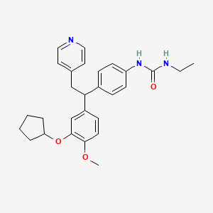 molecular formula C28H33N3O3 B1238613 (R)-N-(4-(1-(3-Cyclopentyloxy-4-methoxyphenyl)-2-(4-pyridyl)ethyl)phenyl)-N'-ethylurea CAS No. 225919-29-9