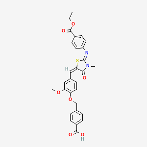 4-[[4-[(E)-[2-(4-ethoxycarbonylphenyl)imino-3-methyl-4-oxo-1,3-thiazolidin-5-ylidene]methyl]-2-methoxyphenoxy]methyl]benzoic acid