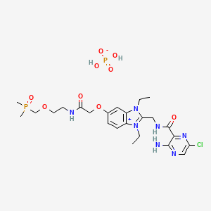 3-amino-6-chloro-N-[[5-[2-[2-(dimethylphosphorylmethoxy)ethylamino]-2-oxoethoxy]-1,3-diethylbenzimidazol-1-ium-2-yl]methyl]pyrazine-2-carboxamide;dihydrogen phosphate