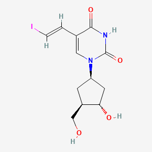 molecular formula C12H15IN2O4 B1238642 1-[(1R,3S,4R)-3-hydroxy-4-(hydroxymethyl)cyclopentyl]-5-[(E)-2-iodovinyl]pyrimidine-2,4-dione 