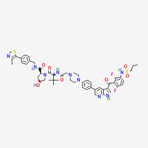 molecular formula C51H57F2N9O7S2 B12386536 (2S,4S)-1-[(2S)-2-[[2-[4-[4-[3-[2,6-difluoro-3-(propylsulfonylamino)benzoyl]-1H-pyrrolo[2,3-b]pyridin-5-yl]phenyl]piperazin-1-yl]acetyl]amino]-3,3-dimethylbutanoyl]-4-hydroxy-N-[[4-(4-methyl-1,3-thiazol-5-yl)phenyl]methyl]pyrrolidine-2-carboxamide 