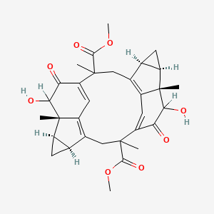 molecular formula C32H36O8 B12386823 dimethyl (5S,7R,8S,15S,17R,18S)-19,24-dihydroxy-2,8,12,18-tetramethyl-20,23-dioxoheptacyclo[12.6.2.28,11.04,9.05,7.015,17.018,22]tetracosa-1(21),4(9),10,14(22)-tetraene-2,12-dicarboxylate 